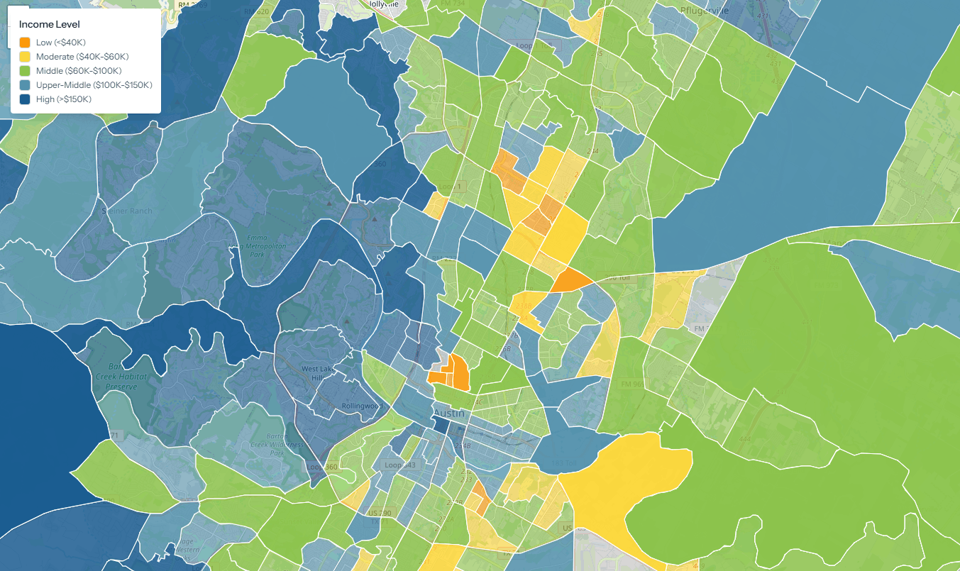 Travis County tract-level income map